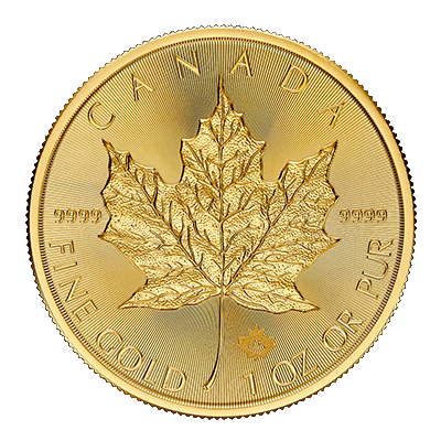 A picture of a 1 oz Gold Maple Leaf Coin (2025)